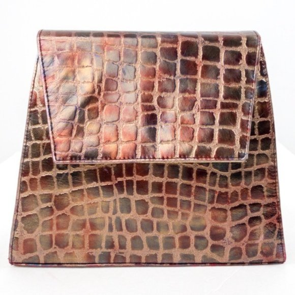 Vintage Leather Metallic Rainbow Crocodile Print Crossbody Bag - Picture 11 of 11